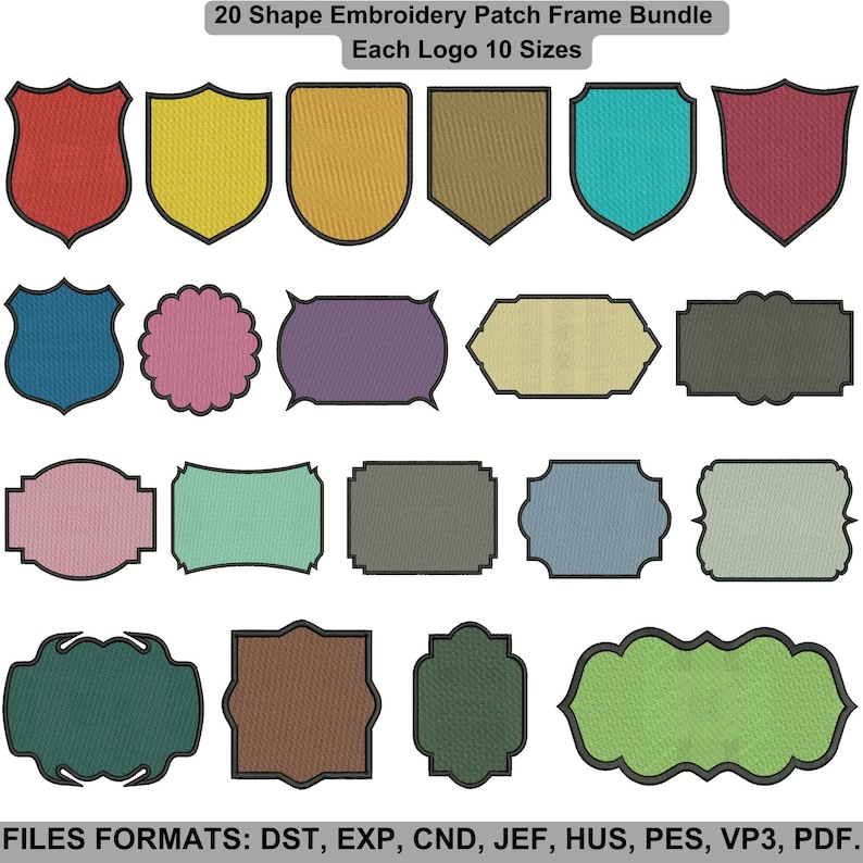 20 Shape Embroidery Patch Frame Bundle, 10 Sizes Each, Machine ...