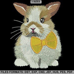 Cute Bunny with Bow Tie Embroidery Design, Cute Hipster Rabbit Machine Embroidery File, 3 Sizes, Instant Download.