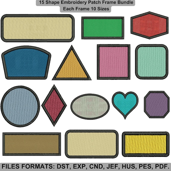 Embroidery Patch Frames, 15 Shapes, 10 Sizes Each, Instant Download