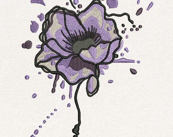 Poppy Machine Embroidery Design, Watercolor Floral, 3 Sizes, Instant Download.
