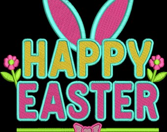Frohe Ostern Stickdatei, Hasenohren & Blumen, 3 Größen, Instant Download