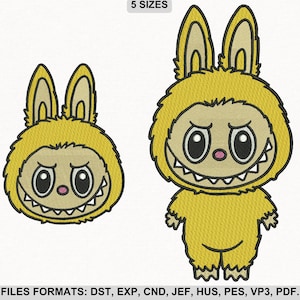 Labubu Embroidery Design, Mischievous Bunny Costume Embroidery Design, 5 Sizes, Cute Monster Bunny Machine Embroidery File, Instant Download
