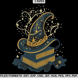 Exclusive Magic Hat Machine Embroidery Designs, Spell Book & Stars Stitch Pattern, Magic School Embroidery, 3 Sizes, Instant Download.