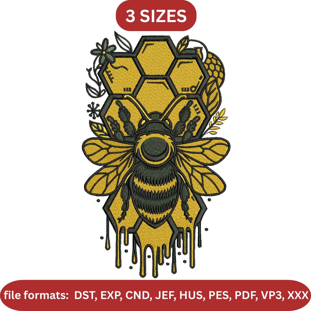 Honey Bee Embroidery Design, Dripping Honeycomb Machine Embroidery ...