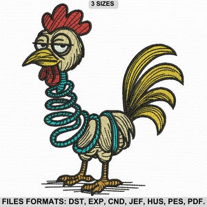 Funny Spiral Neck Rooster Embroidery Design: Cartoon Chicken (Instant Download)