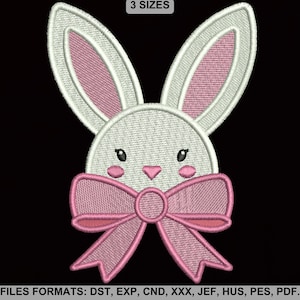 Easter Bunny with Bow Embroidery Design, Cute Bunny with Bow Embroidery Design, Easter embroidery files trendy, 3 Sizes, Instant Download