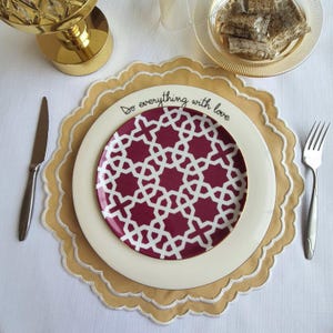 Beige Round Handmade Fabric Placemat with Scalloped Edge Embroidered Custom Table Mat for Dining Table and Event Decoration