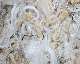 White Way Of Delight - Bamboo Eucalyptus Cotton Mulberry Silk Flax Mohair Churro Fiber Art Texture Blend - 2 Oz