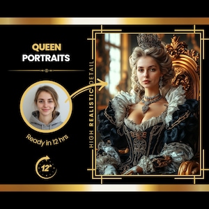 Ritratto personalizzato della regina reale da foto / Ritratto rinascimentale / Stampa su tela / Regalo di compleanno per lei /, Regalo per la festa della mamma