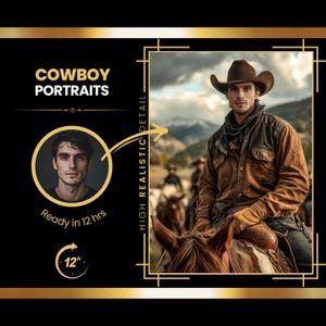 Personalized Cowboy Portrait From Photo, Fathers Day Gift, Western Art from Photo,Personalized Cowboy Design, Male Portrait