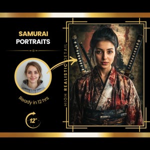 Ritratto personalizzato di un guerriero samurai da foto, ritratto da foto, regalo di compleanno, ritratto di donna, scambio di volti, deep fake, regalo per la festa della mamma