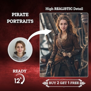Ritratto di donna pirata personalizzato dal tuo Face Swap fotografico Make Me A Pirate Ritratto di pirata, regalo di compleanno, Face Swap, regalo per la festa della mamma