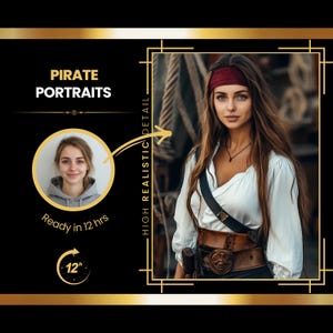 Ritratto di donna pirata personalizzato dal tuo Face Swap fotografico Make Me A Pirate Ritratto di pirata, regalo di compleanno, Face Swap, regalo per la festa della mamma