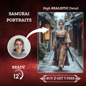 Ritratto personalizzato di un guerriero samurai da foto, ritratto da foto, regalo di compleanno, ritratto di donna, scambio di volti, regalo per la festa della mamma con Deep Fake