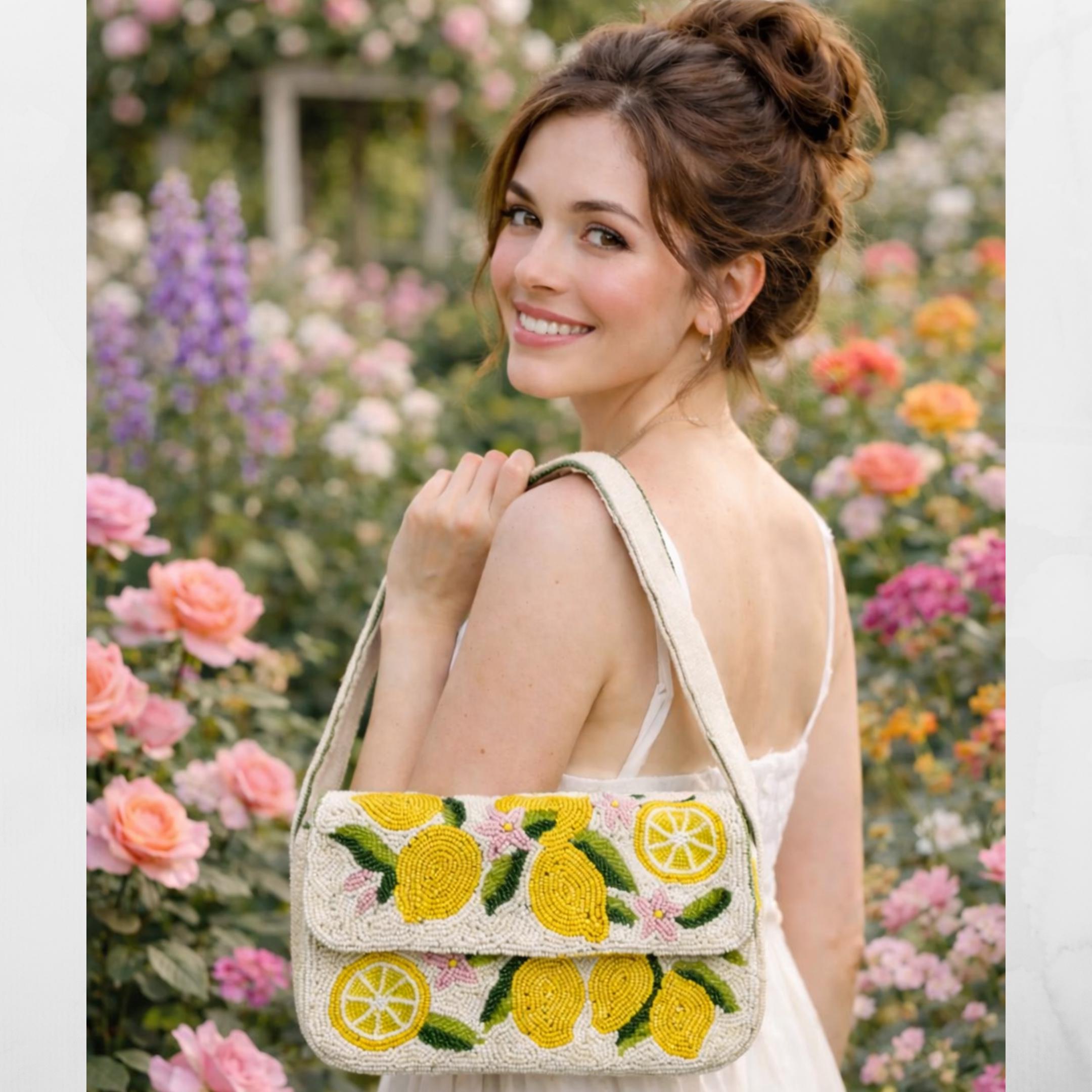 Lemon Beaded Shoulder Bag,handmade Citrus Fruit Purse,tropical Lemon Beaded Shoulder Bag,handmade Citrus Fruit Purse,tropical
