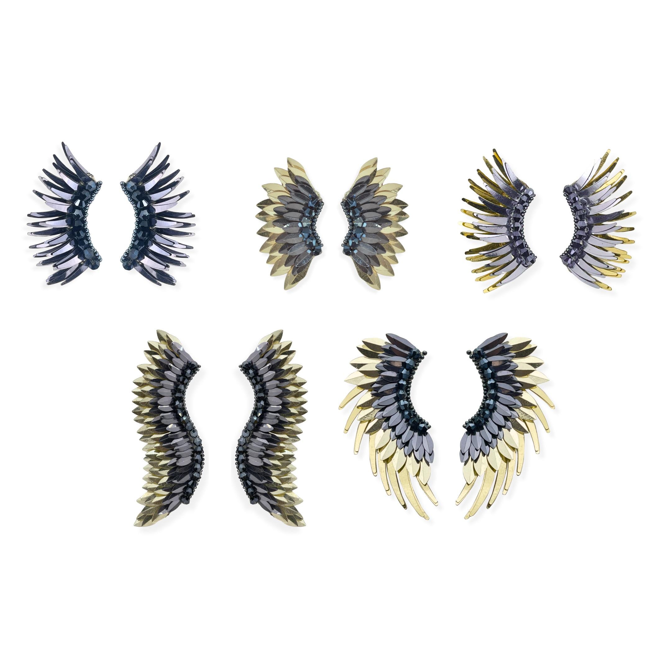 Gray Gold angel wing earrings, Grey winged earrings, Unique statement earrings for girls, Beaded handmade large gold stud earrings, Prom