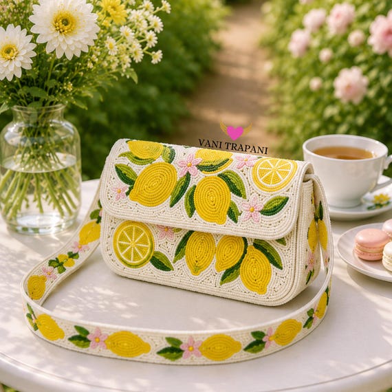 Lemon Beaded Shoulder Bag,Handmade Citrus Fruit Purse,Tropical Summer Clutch,Yellow Beaded Handbag,Gift for Her, Brunch bag