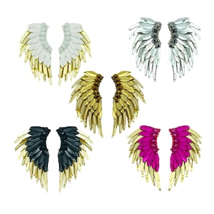 Angel Wing Earrings, Statement Jewelry, Handmade Lightweight Gold Bridal Earrings, Unique gold wing earrings for women, Colorful Prom Gift