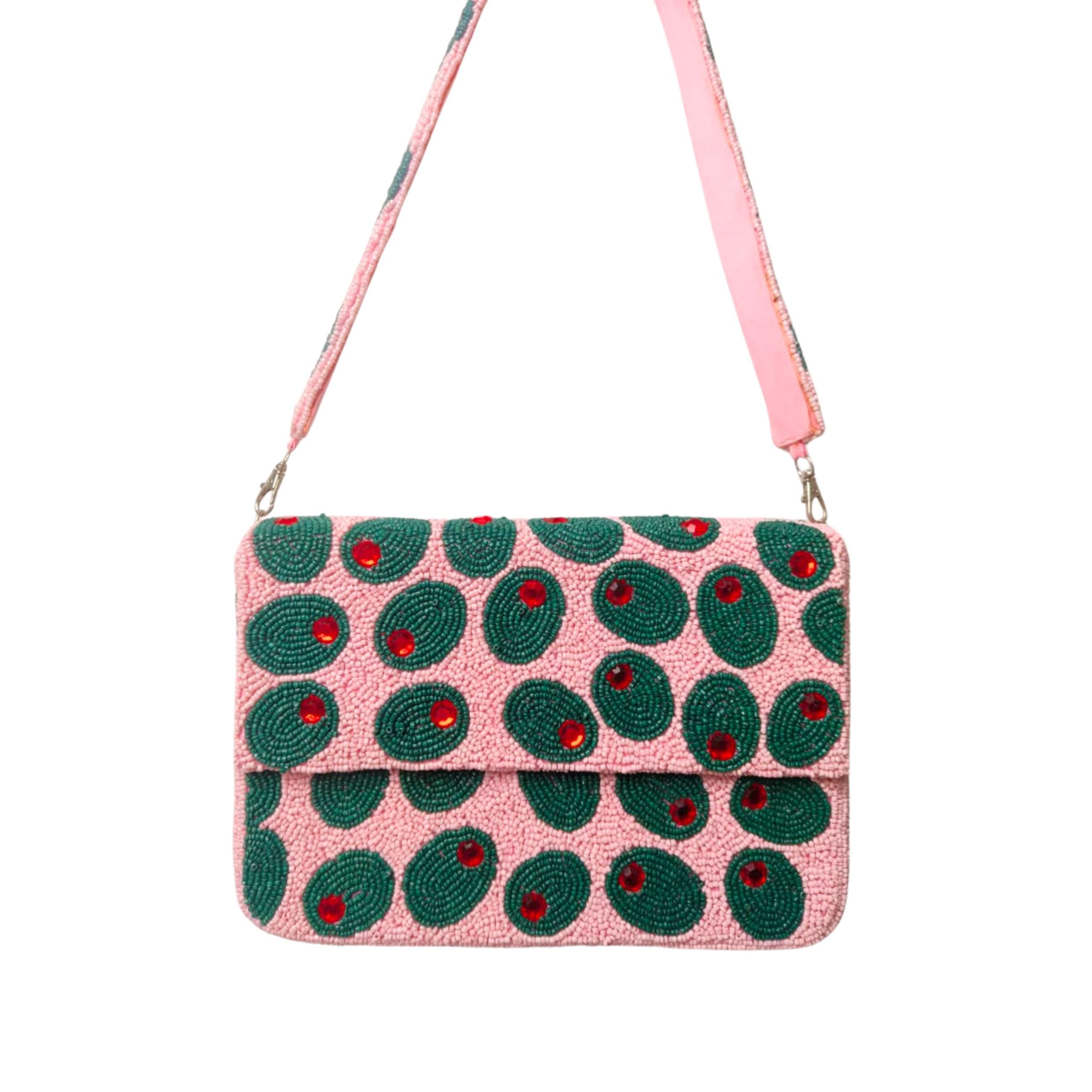 Pink Olive Beaded Shoulder Bag | Handmade Sequin Cocktail Purse | Dirty Martini Y2K Bag | Gift for Her| Anthropologie Inspired Fruit Handbag