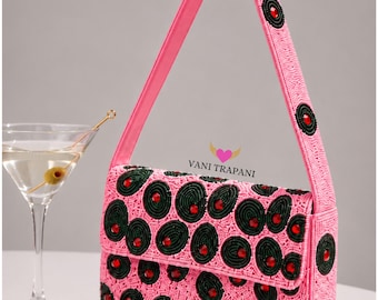 Pink Olive Beaded Shoulder Bag | Handmade Sequin Cocktail Purse | Dirty Martini Y2K Bag | Gift for Her| Anthropologie Inspired Fruit Handbag