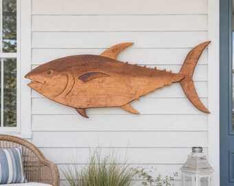 Large Wooden Tuna Wall Art | Handmade Fish Decor | Coastal Wall Hanging | Nautical Wood Sculpture | Beach House Decor | Fisherman Gift