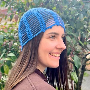 Crochet blue Mesh Hat, Netted Mesh Beanie, Handmade hat, Mesh Beanie, Women Lace Cap, Summer Hat,