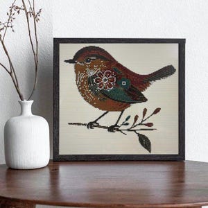 Flower Winter Bird Cross Stitch Pattern PDF - Instant Download, Floral Songbird Embroidery, Cute Woodland Animals, Cozy Birds Theme Ornament