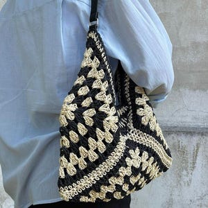 Crochet Bag, Handknit Paper Bag, Summer Straw Bag, Knit Tote Bag, Bohemian Bag