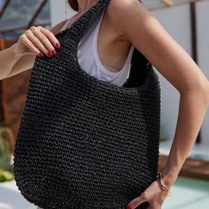 Straw Tote bag, Woven Beach Bag, one shoulder summer handbag,  diy shopping bag summer bag beach bag, handbag Raffia black Bag