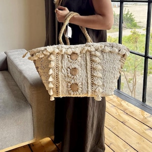 Crochet Tan Raffia Boho Bag, Shoulder Natural Summer Tote Large  Straw Bag Woven Top Handle Lightweight Tote, Unique Handmade Gift Boho XL
