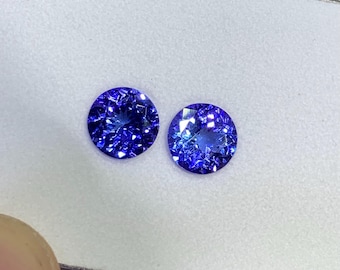 7.5mm Round Tanzanite Stud Earrings: 3.43 Carats, Natural Purple Blue Gem
