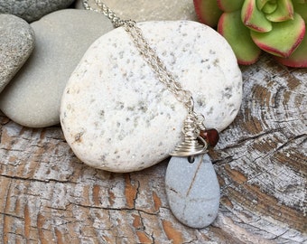 Mini Beach Stone Pendant Necklace / Beach Stone Pendant / Delicate Necklace / Choker Necklace / Sterling Silver / Beach Pebble Pendant