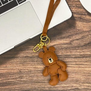 Ciondolo per borsa a forma di orso marrone in pelle, ciondolo portachiavi in pelle, grazioso ciondolo per borsa in pelle, regali in pelle, regali di compleanno, regalo per amico/mamma/papà