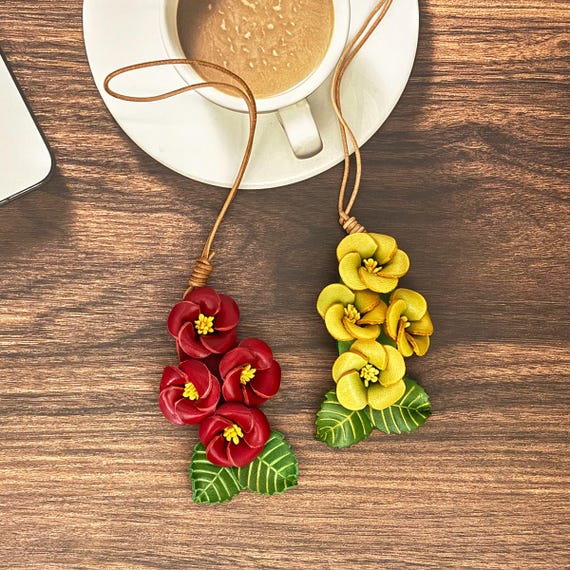 Genuine Leather Camellia Bag Charm, Handmade Cute Flower  display picture 1