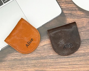 Personalized Leather Coin Pouch, Engraved Cowhide Mini Pouch, Christmas Gift
