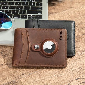 Personalisierte Leder Brieftasche für Männer, Benutzerdefinierte Brieftasche mit Airtag Halter, RFID Anti-Diebstahl Herren Brieftasche, Leder Kartenhalter, Jubiläumsgeschenk