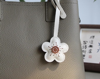 Handmade Leather Flower Bag Charm, Genuine Leather Handbag Purse Accessory
