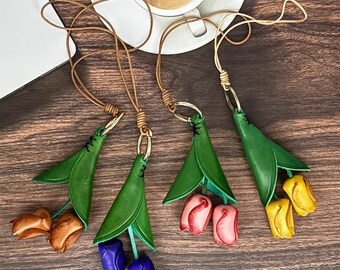 Handmade Leather Flower Bag Charm: Top-Grain Cowhide Pendant