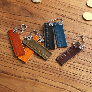 Leather Keychain for Him, Mini Leather Keyring, Leather Bag Charm, Ruler-shape Keychain for Him, Leather Gift for Women, Birthday Gifts
