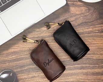 Personalized Leather Key Case: Custom Mini Wallet & Coin Pouch