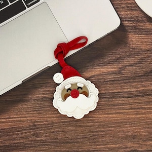 Handmade Leather Santa Bag Charm, Christmas Keychain Gift