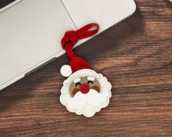 Ciondolo per borsa di Babbo Natale in pelle fatto a mano, portachiavi natalizio