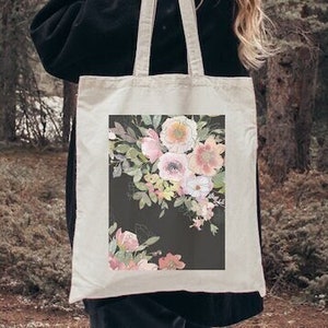 Vintage Blumendruck Einkaufstasche, Blumen Kunst Einkaufstasche, Reise, Schule, Bauernmarkt, Lebensmittelgeschäft, Reisetasche