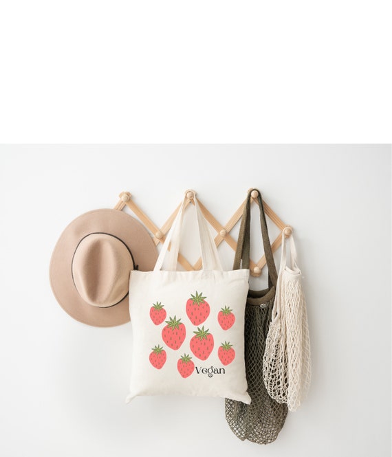 Vegan Strawberry Tote Bag Berry Printed Bag Creative Bag Gift Bag Reusable Grocery Bag Tote Bags Travel School Etsy Ireland