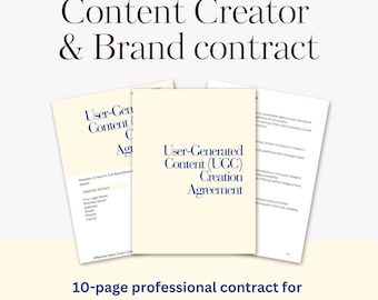 Plantilla de contrato de colaboración de marca: Acuerdo legal para creadores de contenido (Descarga digital, plantilla de Canva)