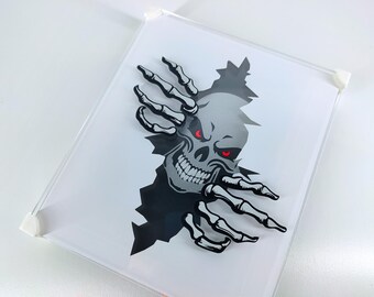 Placa de caveira brilhante em 3D, decoração grunge para quarto, arte com luzes de LED.