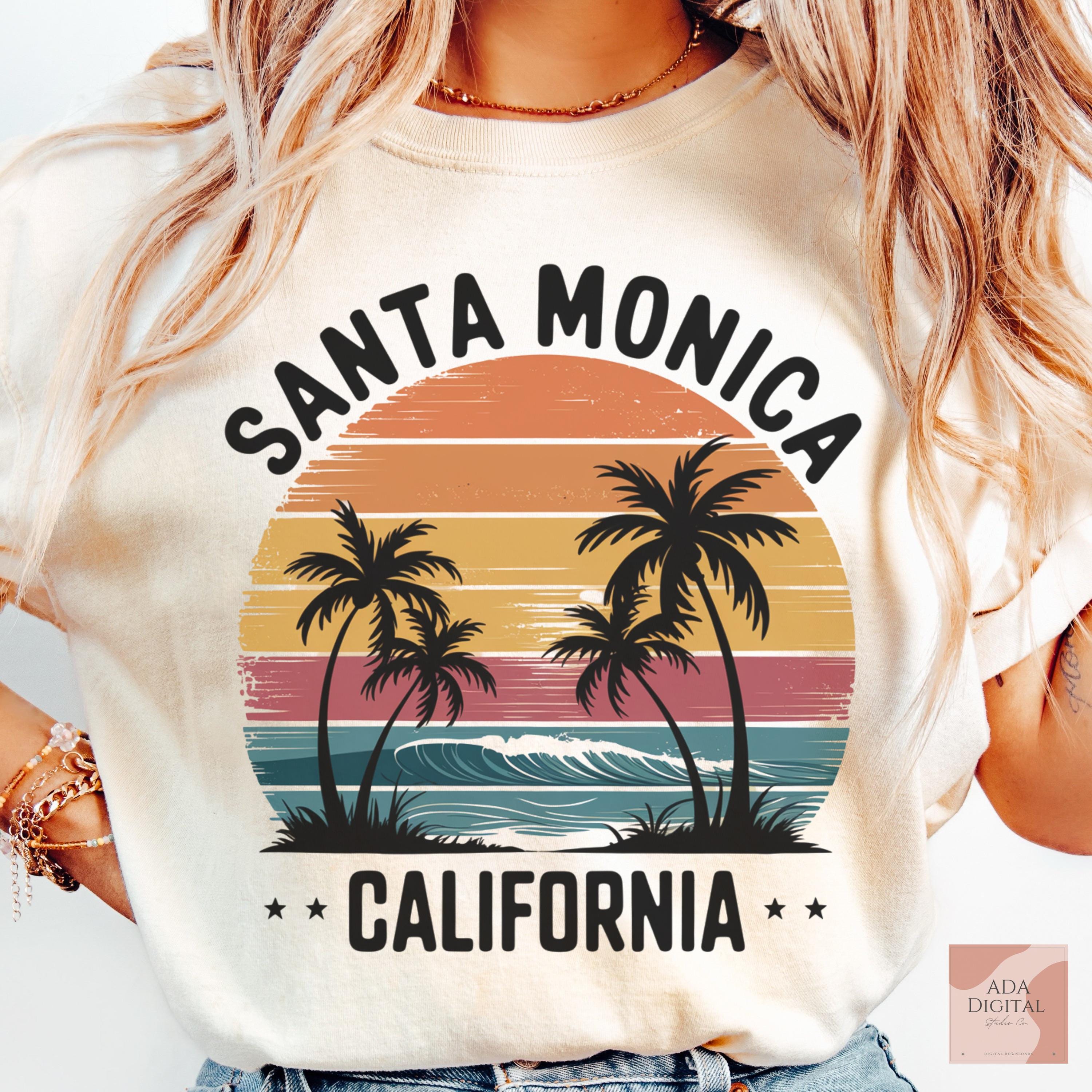 Santa Monica Sunset PNG: Beach Palms Vector Graphic (Digital Download)