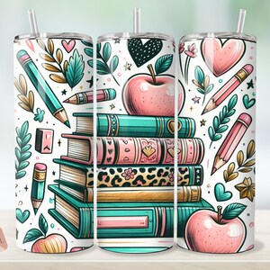 Teacher Tumbler Wrap: Apple & Books Design (Digital Download)