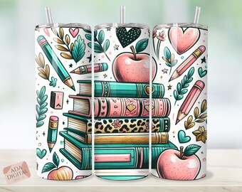 Teacher Tumbler Wrap: Apple & Books Design (Digital Download)