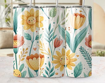 Cute Spring Flower Tumbler Wrap PNG, Digital Download, Cute Flower Images, Tumbler Wrap for Spring, 20oz Skinny Tumbler